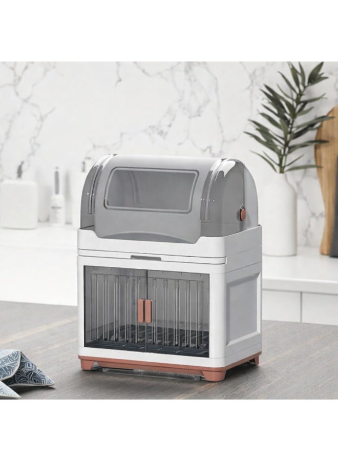 Tier Drain Dish Rack with Cover – Large Capacity Multi-Function Drying Rack with Removable Drain Board for Plates, Cutlery, Cups, and Dishes (Red, Double Layer) - Image 4